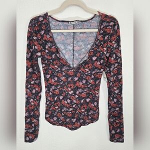 *NWT* INTIMATELY FREE PEOPLE Long Sleeve Top Black Combo (Purple/Orange-Red), S